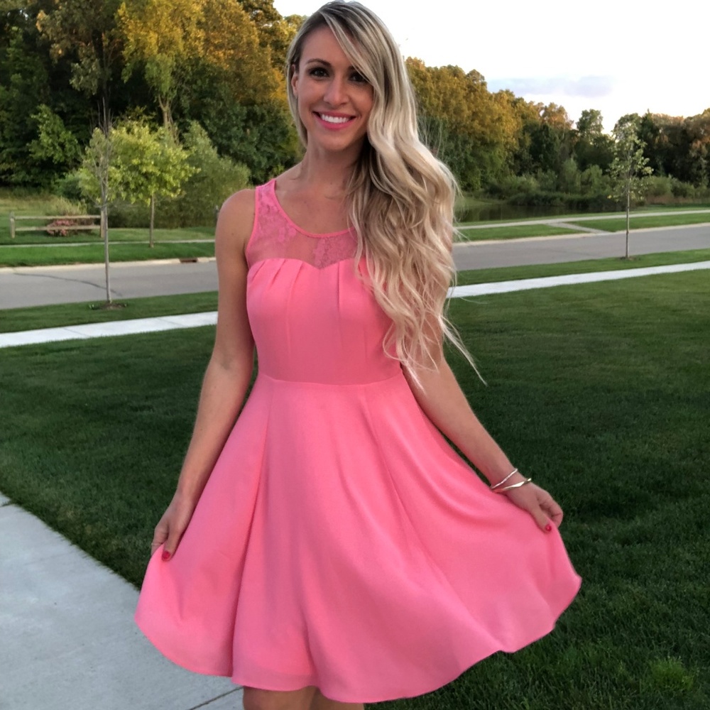 Light Pink Dress with Mesh Lace Sweetheart Top